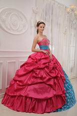 2014 Best Sell Rose Pink Girl Quinceanera Dress With Teal Applique