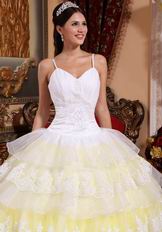 Not Expensive Spaghetti Straps Lace Layers White Quinceanera Dress