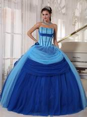 Strapless Beaded Floor Length Muliti Blue Dress For Quinceanera Prom