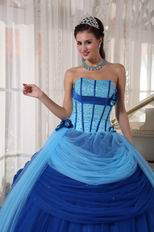 Strapless Beaded Floor Length Muliti Blue Dress For Quinceanera Prom