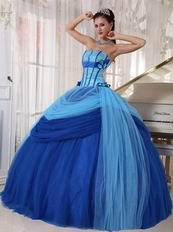 Strapless Beaded Floor Length Muliti Blue Dress For Quinceanera Prom