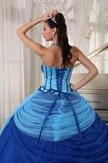 Strapless Beaded Floor Length Muliti Blue Dress For Quinceanera Prom