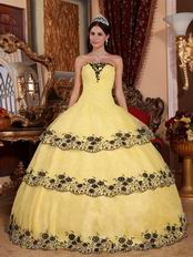Moon Yellow Dropped Waist Lace Layers Evening Quinceanera Gown