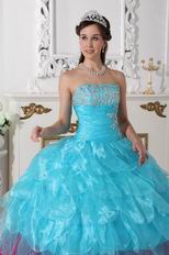 Strapless Aqua Blue and Deep Pink Layers Dress For Quinceanera