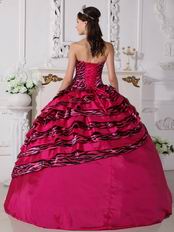 Strapless Fuchsia Ball Gown Floor-length Zebra Quinceanera Dress