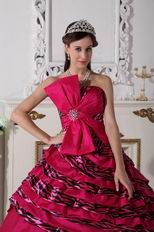 Strapless Fuchsia Ball Gown Floor-length Zebra Quinceanera Dress