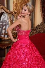 Trimed Rolled Fabric Flowers Rose Pink Lace Quinceanera Dress