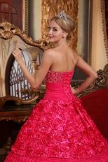 Trimed Rolled Fabric Flowers Rose Pink Lace Quinceanera Dress