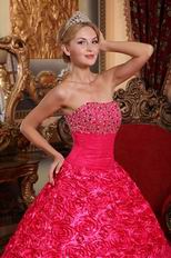 Trimed Rolled Fabric Flowers Rose Pink Lace Quinceanera Dress