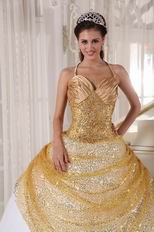 Spaghetti Straps White Skirt With Champagne Sequin 2014 Quinceanera Dress