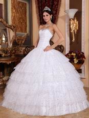 White Sweetheart Layers Skirt Sequined Sweet 16 Dress For Girl Cheap