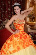 Light Yellow Quinceanera Gowns Dresses With Printed Flower Fabric