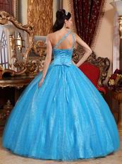 One Shoulder Dodger Blue Tulle Military Quinceanera Dress Online