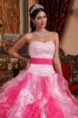 Multi-color Pink and Hot Pink Ruffles Skirt 2014 Contrast Quinceanera Dress