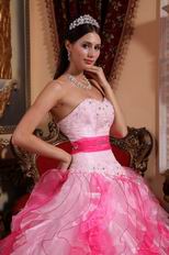 Multi-color Pink and Hot Pink Ruffles Skirt 2014 Contrast Quinceanera Dress