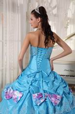 Sky Blue Beaded Bodice Quinceanera Dress With Printed Bowknot