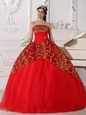 Scarlet Strapless Floor-length Quinceanera Dress With Sequin Decorate