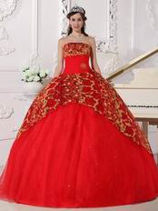 Scarlet Strapless Floor-length Quinceanera Dress With Sequin Decorate