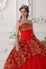 Scarlet Strapless Floor-length Quinceanera Dress With Sequin Decorate