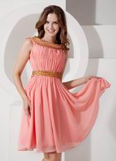 A-line Bateau Neck Watermelon Chiffon Short Prom Dress