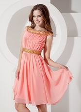 A-line Bateau Neck Watermelon Chiffon Short Prom Dress