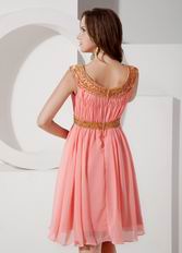 A-line Bateau Neck Watermelon Chiffon Short Prom Dress