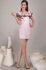 Sheath Ruffle Square Neckline Pink Prom Party Mini Dress