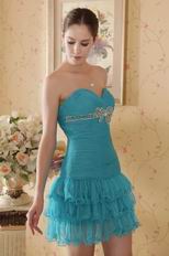 Sweetheart Ruffles Layers Teal Blue Skirt Short Prom Dress