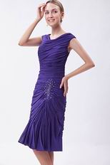 Pretty V-neck Column Eggplant Purple Chiffon Short Prom Dress