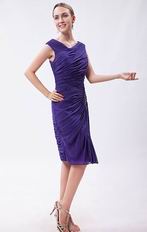 Pretty V-neck Column Eggplant Purple Chiffon Short Prom Dress