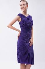 Pretty V-neck Column Eggplant Purple Chiffon Short Prom Dress