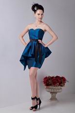 Affordable Peacock Blue Knee Length Short Prom Dress With Black Sash