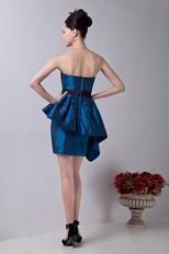 Affordable Peacock Blue Knee Length Short Prom Dress With Black Sash