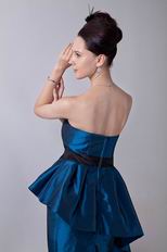 Affordable Peacock Blue Knee Length Short Prom Dress With Black Sash