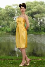 Pretty Spaghetti Straps Column Golden Yellow Taffeta Short Prom Dress