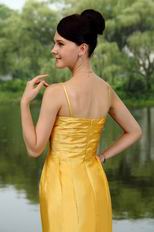 Pretty Spaghetti Straps Column Golden Yellow Taffeta Short Prom Dress