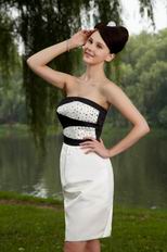 Cheap Strapless Crystal Bodice Column Ivory Short Prom Dress