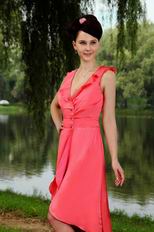 Cheap V Neckline High Low Skirt Watermalon Short Prom Dress