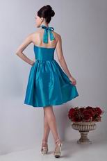 Halter A-line Knee Length Teal Blue Taffeta Short Prom Dress Cheap