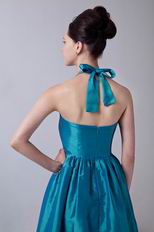Halter A-line Knee Length Teal Blue Taffeta Short Prom Dress Cheap