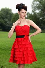 Cute A-line Cascade Skirt Wine Red Chiffon Short Dress To Prom Party