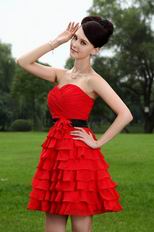 Cute A-line Cascade Skirt Wine Red Chiffon Short Dress To Prom Party