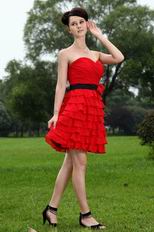 Cute A-line Cascade Skirt Wine Red Chiffon Short Dress To Prom Party