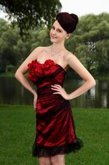 Affordable Column Wine Red Short Prom Formal Dress With Black Tulle
