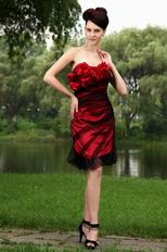 Affordable Column Wine Red Short Prom Formal Dress With Black Tulle