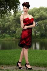 Affordable Column Wine Red Short Prom Formal Dress With Black Tulle