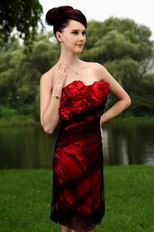 Affordable Column Wine Red Short Prom Formal Dress With Black Tulle