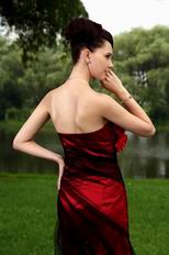 Affordable Column Wine Red Short Prom Formal Dress With Black Tulle