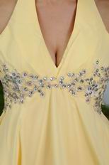 Sexy Halter Appliques Mini Length Yellow Short Prom Dress