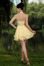 Sexy Halter Appliques Mini Length Yellow Short Prom Dress